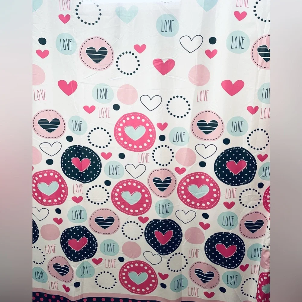 Heart and Circle Patterned Shower Curtain
